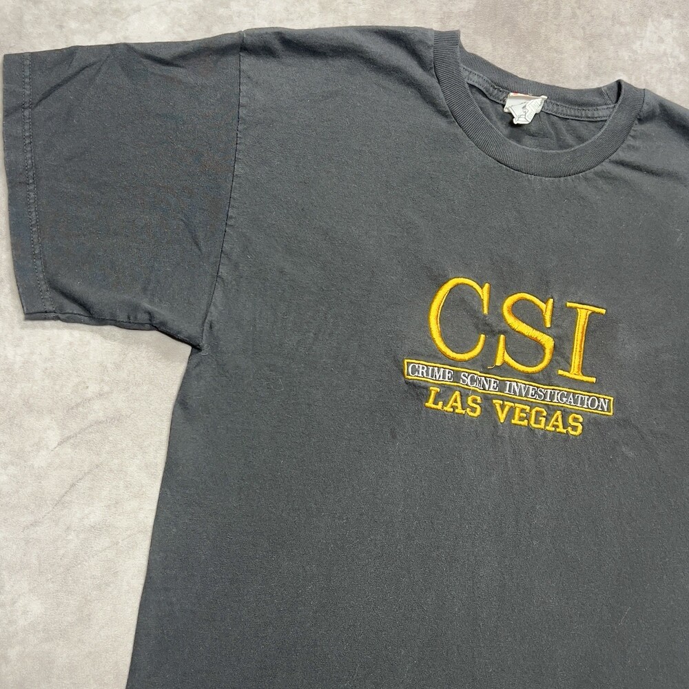 Vintage CSI Las Vegas T-Shirt Mens Large Black Embroidered Crime Scene Promo